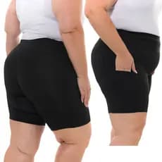 Kit 2 Shorts Bermuda Com Bolso Plus Size Suplex Cintura Alta Academia