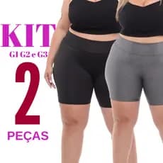 Kit 2 Short Legging Feminino Plus Size Meia Coxa Cintura Alta Cinza e Preto
