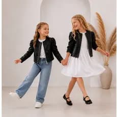 Blusa Jaqueta Infantil Menina Jaquetinha De Couro Sintético Com Zíper Inverno Infantil 4 ao 10
