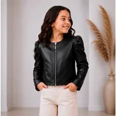 Jaqueta Infantil Feminina Couro Fake Preta Estilo Blogueirinha Menina Jaqueta Preta Infantil