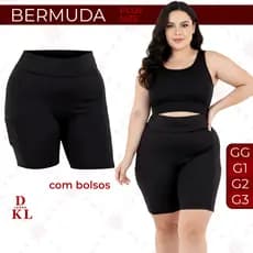 Shorts Bermuda Feminina Plus Size Suplex Cintura Alta Grossa Com Bolsos Academia GG ao G3
