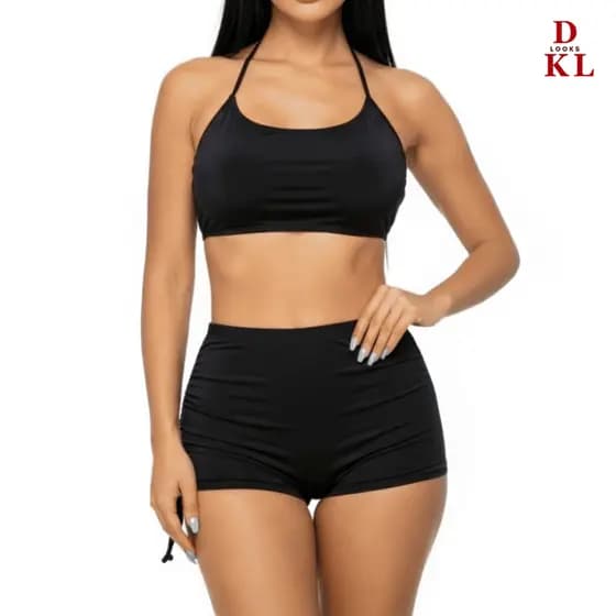 Conjunto Biquíni Top Alcinha Cropedd e Short Cordinha Lateral Sunquini Praia Moda Verão M ao G3