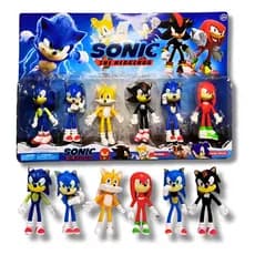 Bonecos Sonic Kit 6 Personagens Tails Shadow Knuclke  Collection Bonecos Coleção Brinquedo