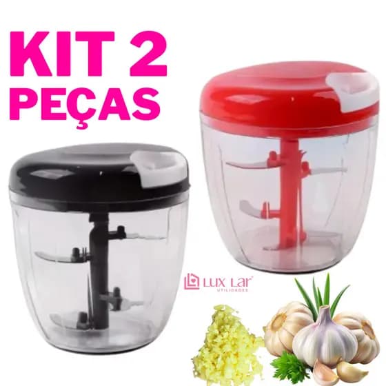 Processador de Alimentos Manual Kit 2 Peças Grande Triturador de Alho 900ml 5 Lâminas