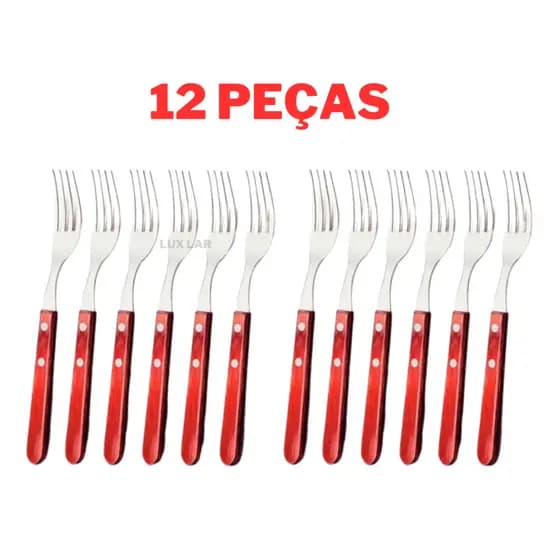Garfos de Cozinha 12 ou 6 Peças Aço Inox Talher Grande Cabo Madeira Faqueiro