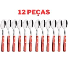 Colher de Cozinha Inox Kit 12 ou 6 Peças Talher Grande Cabo Madeira Luxo Sopa Faqueiro