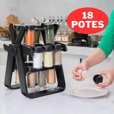 Porta Condimentos Temperos Giratório Preto 18 Potes Vidro Roda Gigante Com Suporte Cozinha