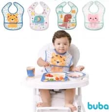 Babador com  pegador de migalhas infantil Impermeável e Velcro Buba