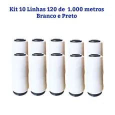 Kit 10 Linha De Costura 120 De 1.000 metros, Branco, Preto e Colorido