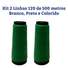 Kit 2 Linha de Costura 120, 500 Metros Cada, Cor Branco, Preto e Colorido