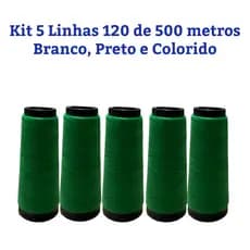 Kit 5 Linha de Costura 120, 500 Metros Cada, Cor Branco, Preto e Colorido