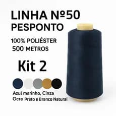 Kit 2 Linhas de costura n°50 Pesponto, 500 Metros Branco Natural, Preto, Azul Marinho, Cinza, Ocre