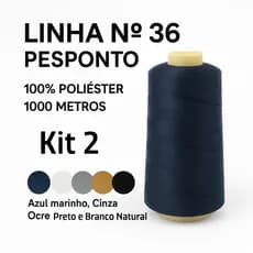 Kit 2 Linhas de costura n° 36 Pesponto, 1000 mtros, Branco Natural, Preto, Azul Marinho, Cinza, Ocre