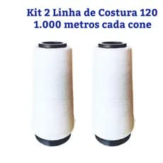 Kit 2 Linha De Costura 120 De 1.000 metros, Branco, Preto e Colorido