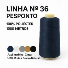 Linha de costura n° 36 Pesponto, 1000 mtros, Branco Natural, Preto, Azul Marinho, Cinza, Ocre