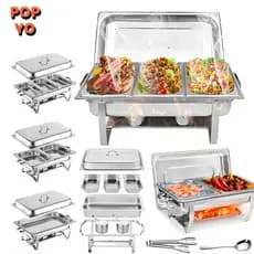 Rechaud Profissional Inox 12 Litros Banho Maria Kit 6 Peças Retangular Ideal para Buffet Grande