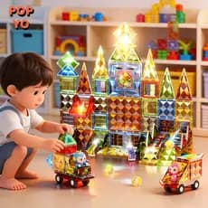 Blocos Magnéticos com Luz LED 57/147 Peças Brinquedo Infantil Criativo Educativo STEM-POPYO
