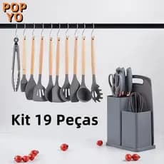 Kit 19 Peças - Jogo de Utensílios de Cozinha em Silicone Completo - Antiaderente e Resistente ao calor O kit de ferramentas de cozinha inclui facas, espátulas, colheres, conchas para chefs profissionais ou cozinheiros domésticos