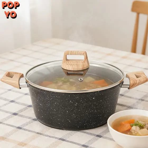 Panela Caçarola Antiaderente 6L Grande com Tampa de Vidro, Multiuso para Indução e Fogão a Gás POP YO