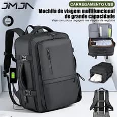 JMJN Mochila Expansível Multifuncional com USB – Compartimento para Notebook e Grande Capacidade