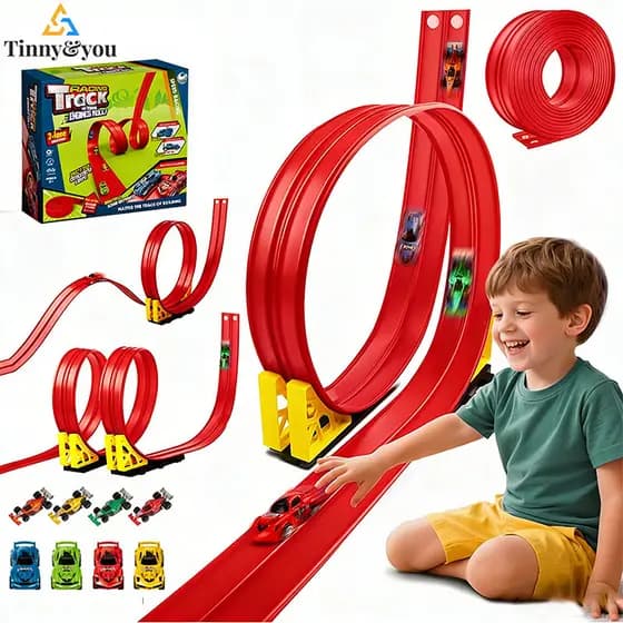 TINNY YOU Pista de Corrida Flexível 6m – 2 Veículos com Ventosas | Brinquedo Infantil Meninos e Meninas