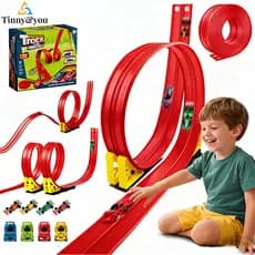 TINNY YOU Pista de Corrida Flexível 6m – 2 Veículos com Ventosas | Brinquedo Infantil Meninos e Meninas