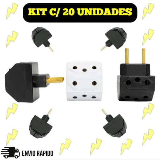 Kit Adaptador Tomada Benjamin Meia Lua 05 Entradas Bivolt 10A/20A - (Preto e Branco - aleatório)