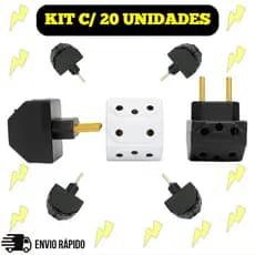 Kit Adaptador Tomada Benjamin Meia Lua 05 Entradas Bivolt 10A/20A - (Preto e Branco - aleatório)