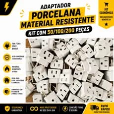 Kit 50/100/200 Adaptador Tomada Benjamin Bob Esponja Porcelana Sintética Resistente 10A/20A (Branco - Bivolt)