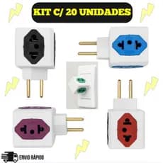 Kit Adaptador Tomada Benjamin em Cubo 10A/20A 250 V (04 entradas - cores sortidas - bivolt)