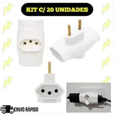 Kit Adaptador Tomada Benjamin DNA 10A/20A Plástico Resistente (Bivolt - Cor Branco - 03 entradas)