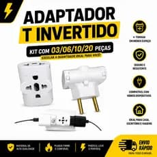 Kit Adaptador Tomada Benjamin T Invertido Bivolt 110/220V Plug 10A 03 Entradas 10A/20A - Cor Branca