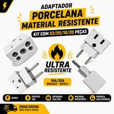 Kit Adaptador Tomada Benjamin Bob Esponja Porcelana Sintética Resistente 10A/20A Preto/Branco-Bivolt