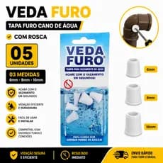 Veda Furo Tapa Furo Cano de Água Com Rosca 05 Unidades 03 Medidas (6, 8 e 10mm)