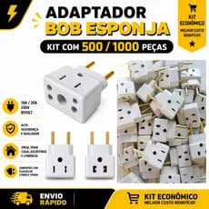 Kit com 500/1000 Adaptador Tomada Benjamin Universal Bob Esponja 10A/20A (Branco - 250V - Bivolt)