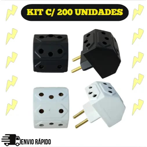 Kit 50/100/200 Adaptador Tomada Benjamin Meia Lua 05 Entradas Bivolt 10A/20A(Preto/Branco-aleatório)