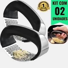 Kit 02 Espremedor Triturador Amassador De Alho Manual De Inox Para casa e Restaurantes