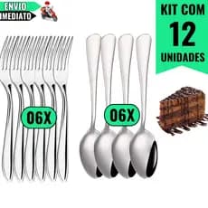 Kit com 12 Talheres Inox – 6 Garfos de Sobremesa e 6 Colheres de Chá para Café, Sobremesa e Lanchinhos