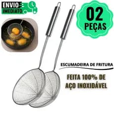 Kit 2 Escumadeiras Para Fritura Peneira Em Aço Inox 33CM De Salgado Batata Pastel Frituras Utensilio De Cozinha Premium