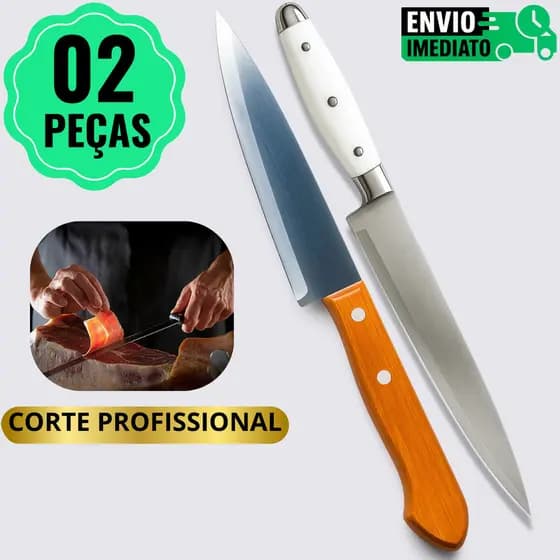 1 Faca Madeira e 1 Linha Europa em Aço Inox – Resistência, Precisão e Qualidade para Chefs e Churrasqueiros