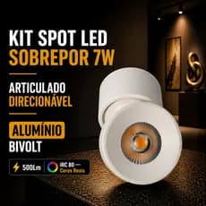 Kit Spot LED Sobrepor 7W Articulado Direcionável Alumínio Bivolt 500Lm IRC80 Yika Delis Branco Preto