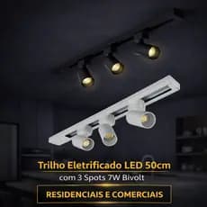 Trilho Eletrificado 50cm + 3 Spots 7w Led Minimalista Bivolt