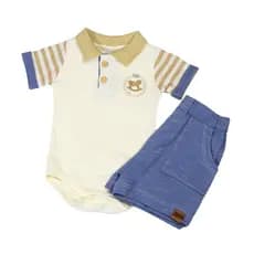 Conjunto Body e Bermuda Malha Suedine Bordado de Cavalinho P-M-G