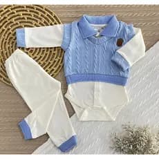 Conjunto Pagão RN Menino Saída de Maternidade com Colete Tricô – Presente Ideal para Bebê Recém-Nascido