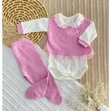Conjunto RN 3 Peças Malha Premium | Pagão Feminino Bebê Recém-Nascido | Saída Maternidade