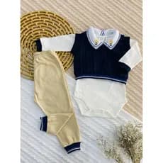 Conjunto Pagão Casaco Bebê 3 peças - Colete , Body e Calça Menino Mundo Colorido | Tam. RN 0-2 meses