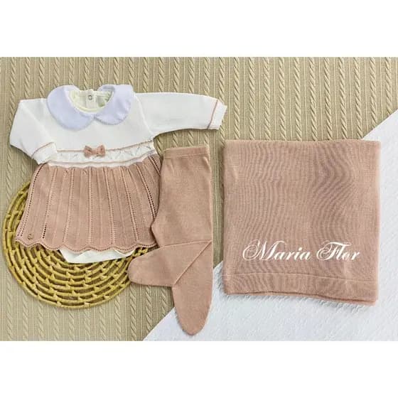 Conjunto Maternidade Personalizado 4 Peças – Body, Mijão, Vestido e Manta com Nome Bordado