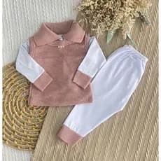 Saída Maternidade Luxo 3 Peças Vestido em Tricô Body e Calça Bebê