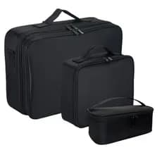 KIT  3 Maleta de Maquiagem Profissional Grande, Média e Pequena Preta com Divisórias