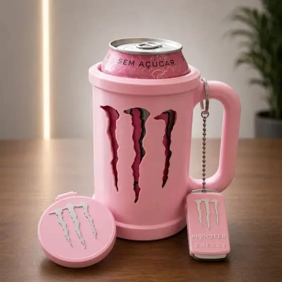 Kit Porta Lata Monster Energy  com Alça + Tampa + Chaveiro Abridor | Suporte Térmico Energético